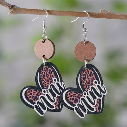 1 Pair Retro Letter Heart Shape Wood Drop Earrings