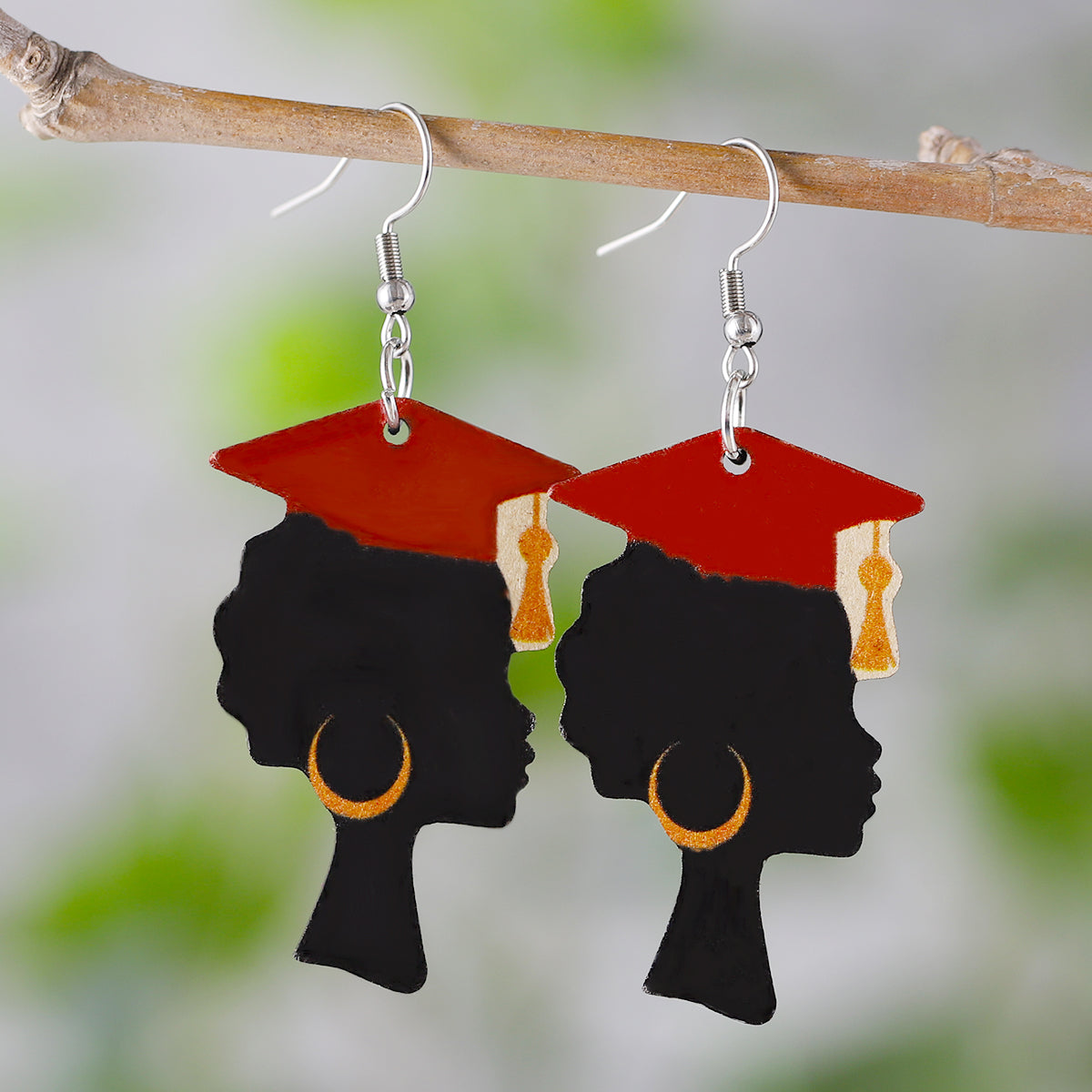 1 Pair Retro Doctoral Cap Wood Drop Earrings