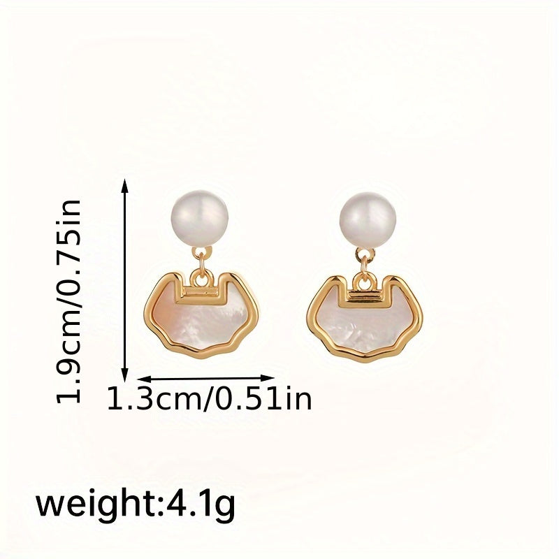 1 Pair Elegant Retro Clouds Mermaid Inlay Copper Freshwater Pearl Shell 18K Gold Plated Drop Earrings