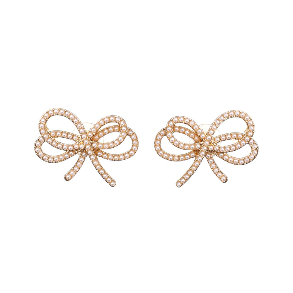 1 Pair Sweet Bow Knot Alloy Imitation Pearl Ear Studs