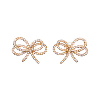 1 Pair Sweet Bow Knot Alloy Imitation Pearl Ear Studs