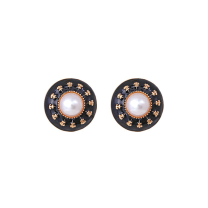 1 Pair Retro Simple Style Geometric Enamel Alloy Artificial Pearls Ear Studs