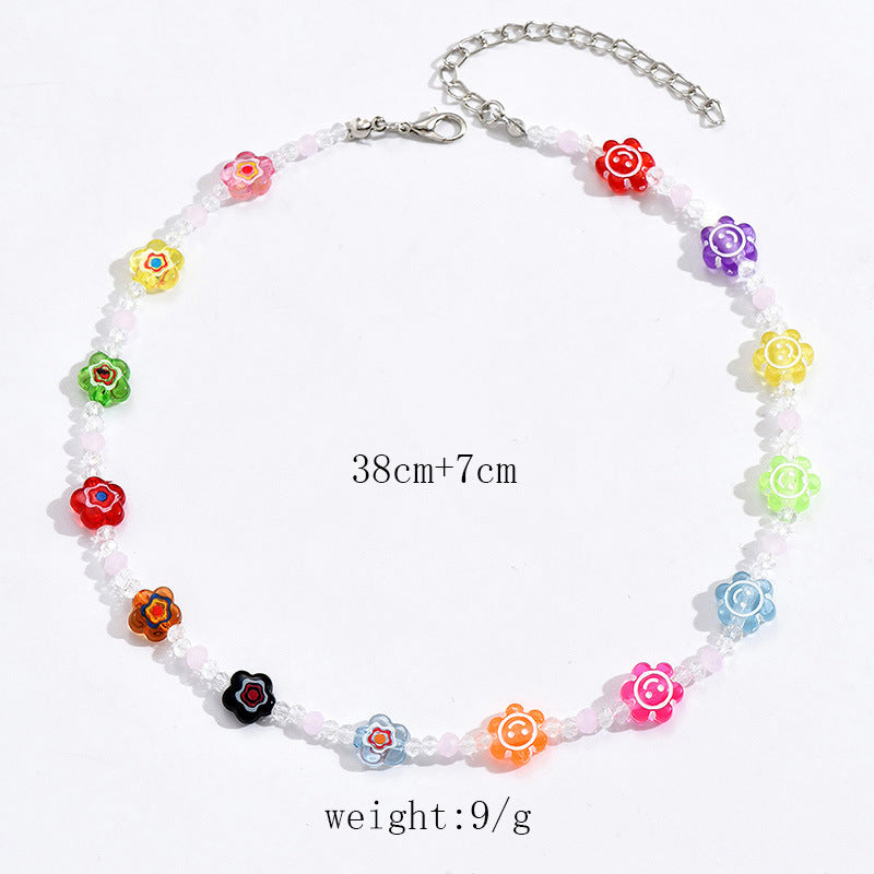 Cute Bohemian Flower Artificial Crystal Alloy Beaded Women's Necklace