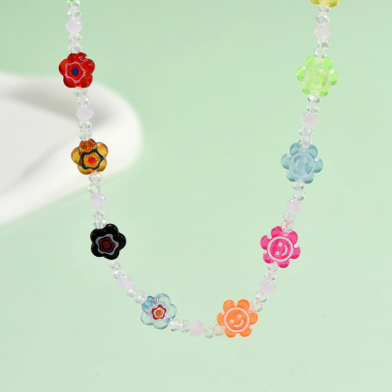 Cute Bohemian Flower Artificial Crystal Alloy Beaded Women's Necklace