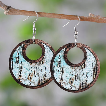 1 Pair Retro Geometric Wood Drop Earrings