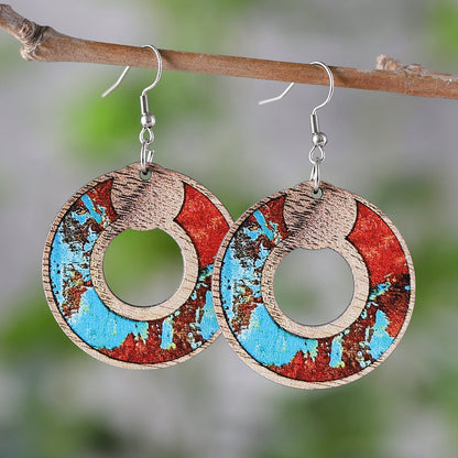 1 Pair Retro Geometric Wood Drop Earrings