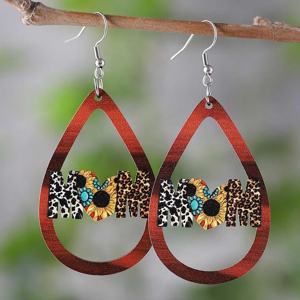 1 Pair Retro Water Droplets Wood Drop Earrings