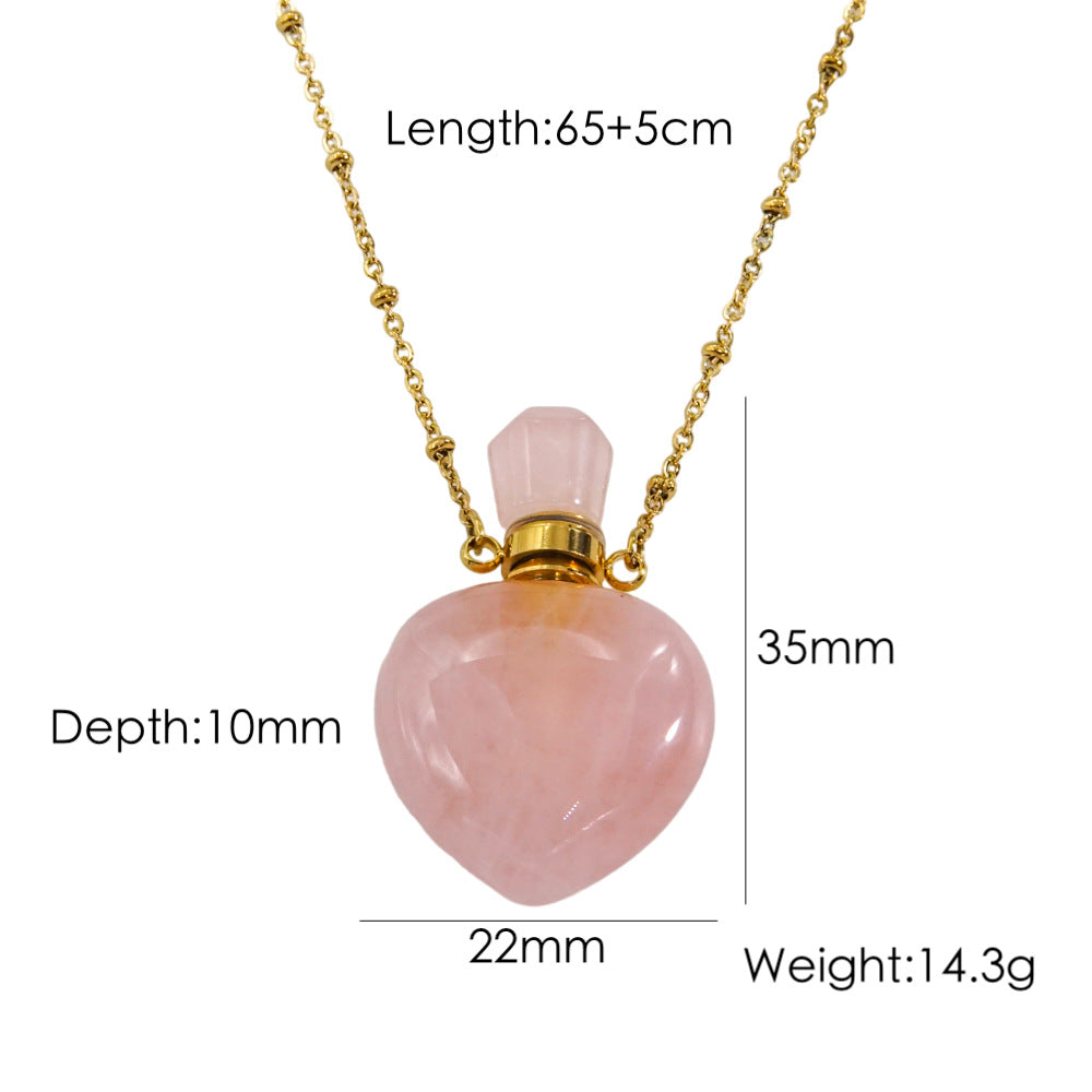 IG Style Simple Style British Style Perfume Bottle Stainless Steel Natural Stone 14K Gold Plated Pendant Necklace In Bulk