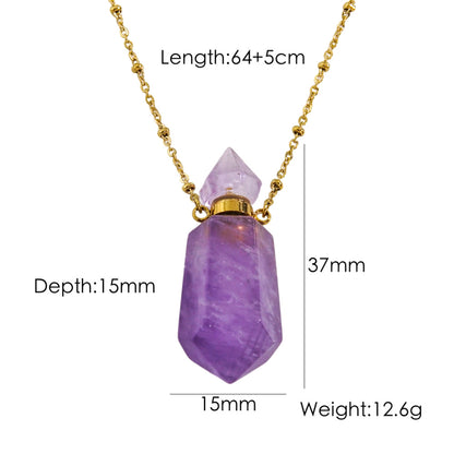 IG Style Simple Style British Style Perfume Bottle Stainless Steel Natural Stone 14K Gold Plated Pendant Necklace In Bulk