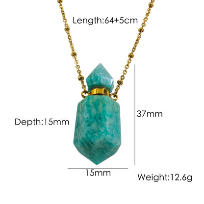 IG Style Simple Style British Style Perfume Bottle Stainless Steel Natural Stone 14K Gold Plated Pendant Necklace In Bulk