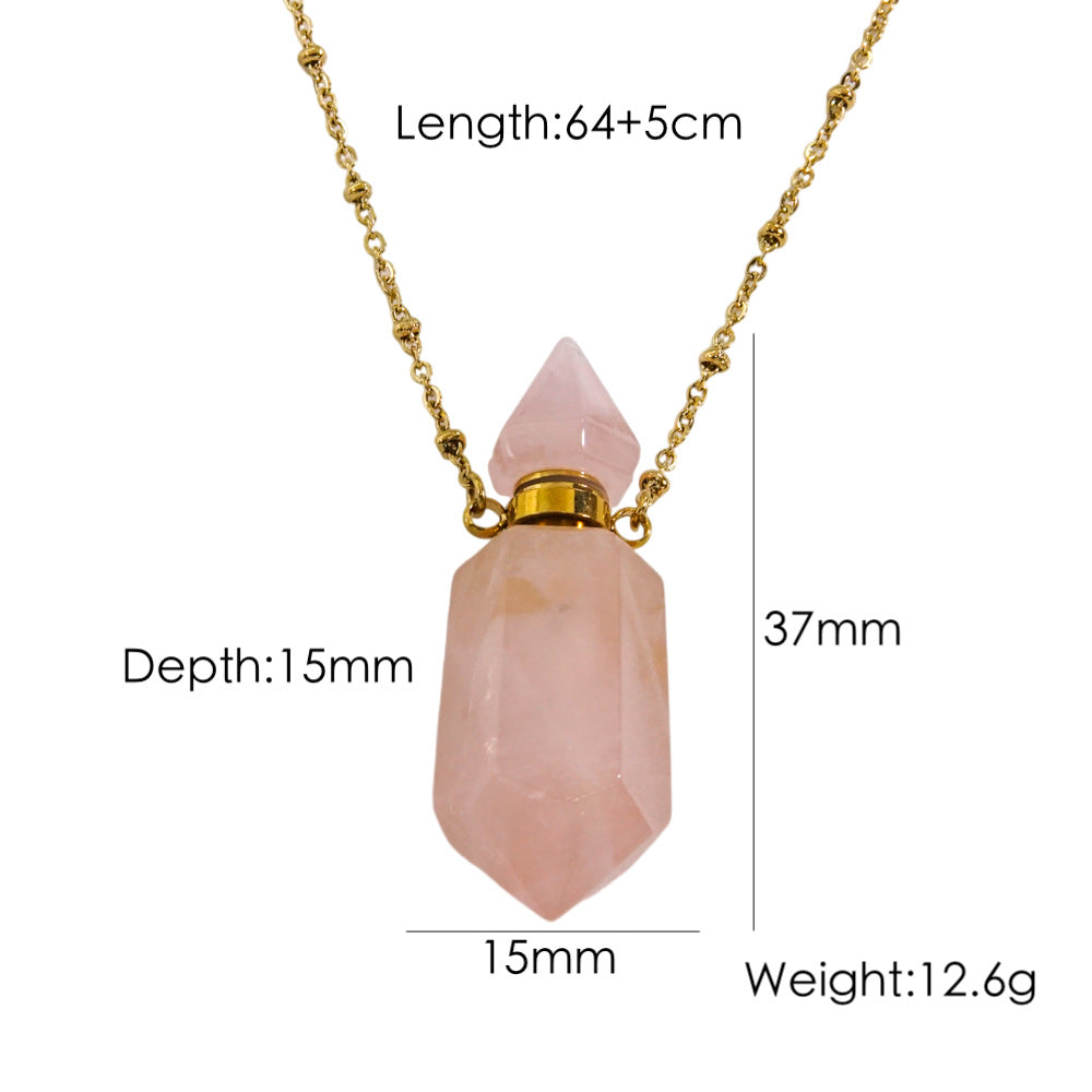 IG Style Simple Style British Style Perfume Bottle Stainless Steel Natural Stone 14K Gold Plated Pendant Necklace In Bulk