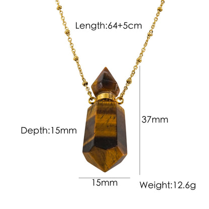 IG Style Simple Style British Style Perfume Bottle Stainless Steel Natural Stone 14K Gold Plated Pendant Necklace In Bulk