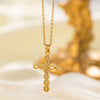 Titanium Steel 18K Gold Plated Vintage Style Vacation Cross Polishing Inlay Artificial Rhinestones Pendant Necklace