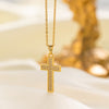 Titanium Steel 18K Gold Plated Vintage Style Vacation Cross Polishing Inlay Artificial Rhinestones Pendant Necklace