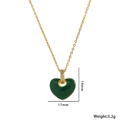 Stainless Steel 18K Gold Plated Simple Style Heart Shape Inlay Zircon Pendant Necklace