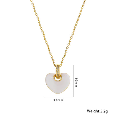 Stainless Steel 18K Gold Plated Simple Style Heart Shape Inlay Zircon Pendant Necklace