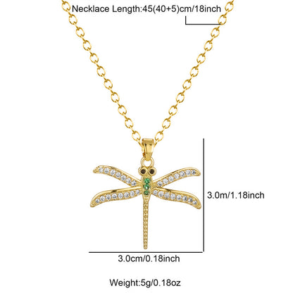 Stainless Steel Titanium Steel Elegant Simple Style Dragonfly Plating Inlay Zircon Pendant Necklace