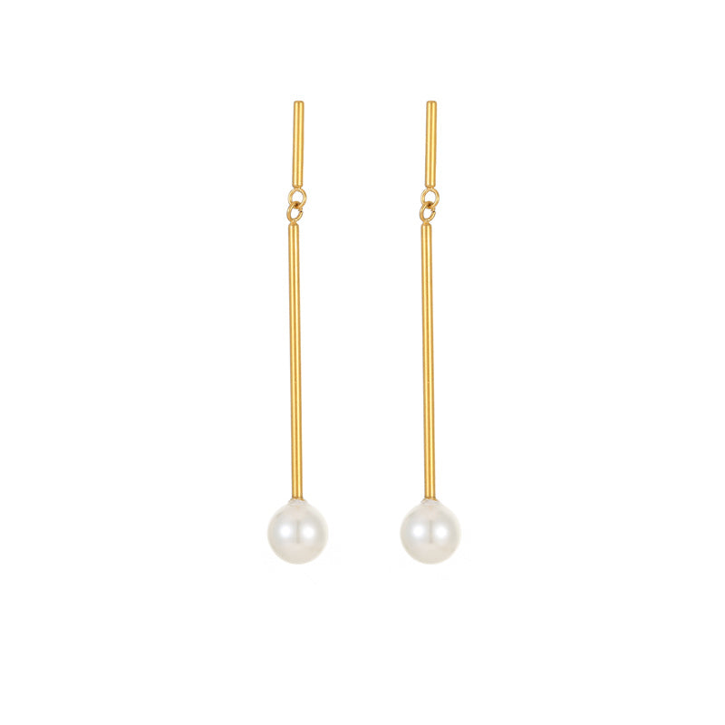 1 Pair Elegant Cute Luxurious Round Inlay Stainless Steel Titanium Steel Artificial Pearls 18K Gold Plated Drop Earrings