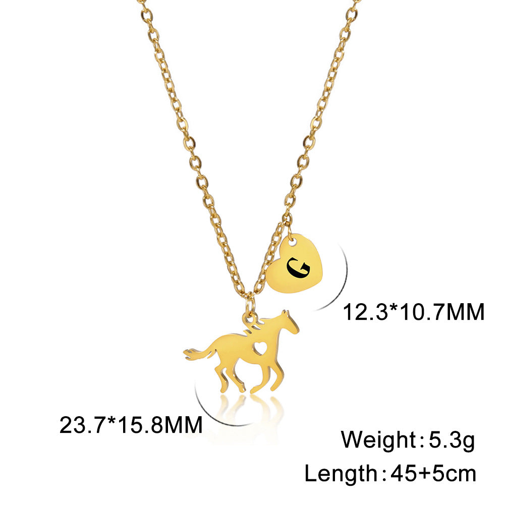 Stainless Steel Titanium Steel Casual Heart Shape Horse Plating Pendant Necklace