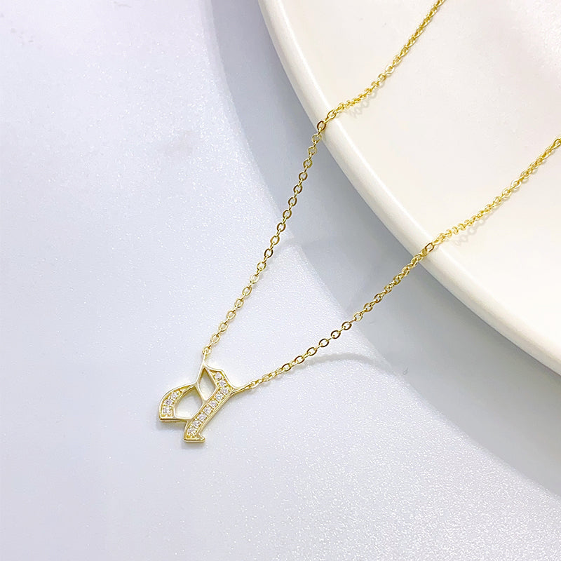 Sterling Silver Gold Plated Classic Style Letter Inlay Zircon Pendant Necklace