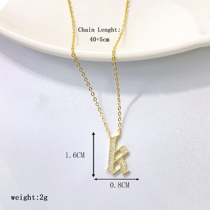 Sterling Silver Gold Plated Classic Style Letter Inlay Zircon Pendant Necklace