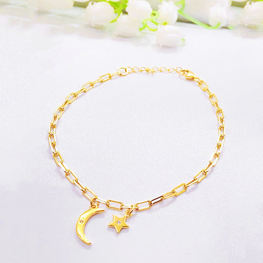 Sterling Silver Gold Plated Cute Simple Style Classic Style Star Moon Plating Inlay Zircon Bracelets