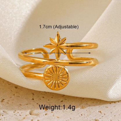 Stainless Steel 18K Gold Plated IG Style Star Heart Shape Solid Color Plating Open Rings