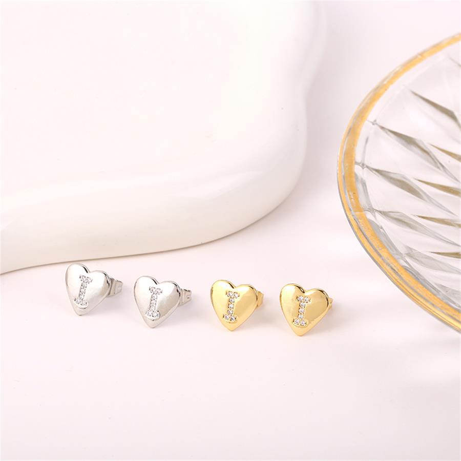 1 Pair Simple Style Letter Heart Shape Inlay Copper Rhinestones 18K Gold Plated White Gold Plated Ear Studs