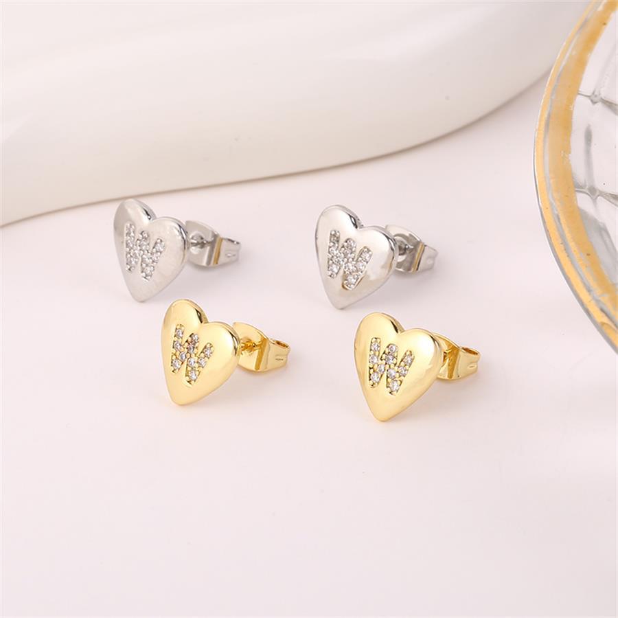 1 Pair Simple Style Letter Heart Shape Inlay Copper Rhinestones 18K Gold Plated White Gold Plated Ear Studs