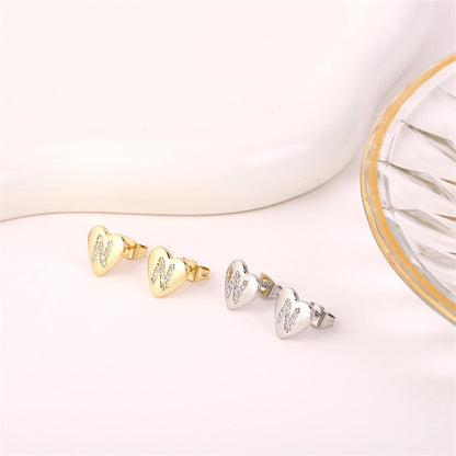 1 Pair Simple Style Letter Heart Shape Inlay Copper Rhinestones 18K Gold Plated White Gold Plated Ear Studs