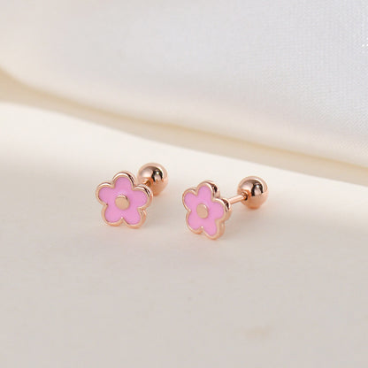 1 Pair Sweet Flower Plating Sterling Silver Ear Studs