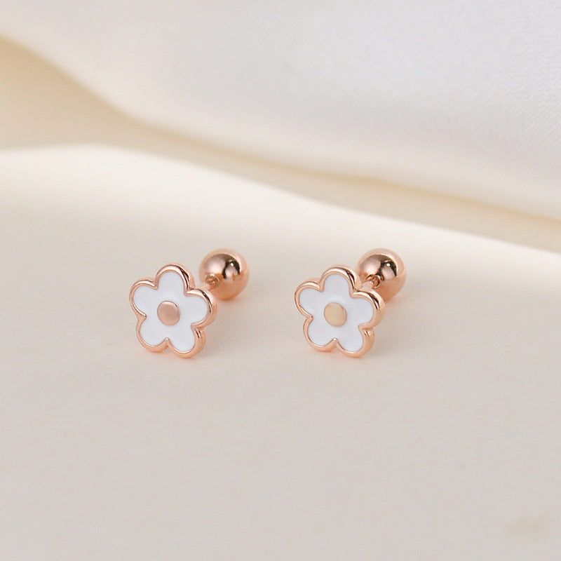 1 Pair Sweet Flower Plating Sterling Silver Ear Studs