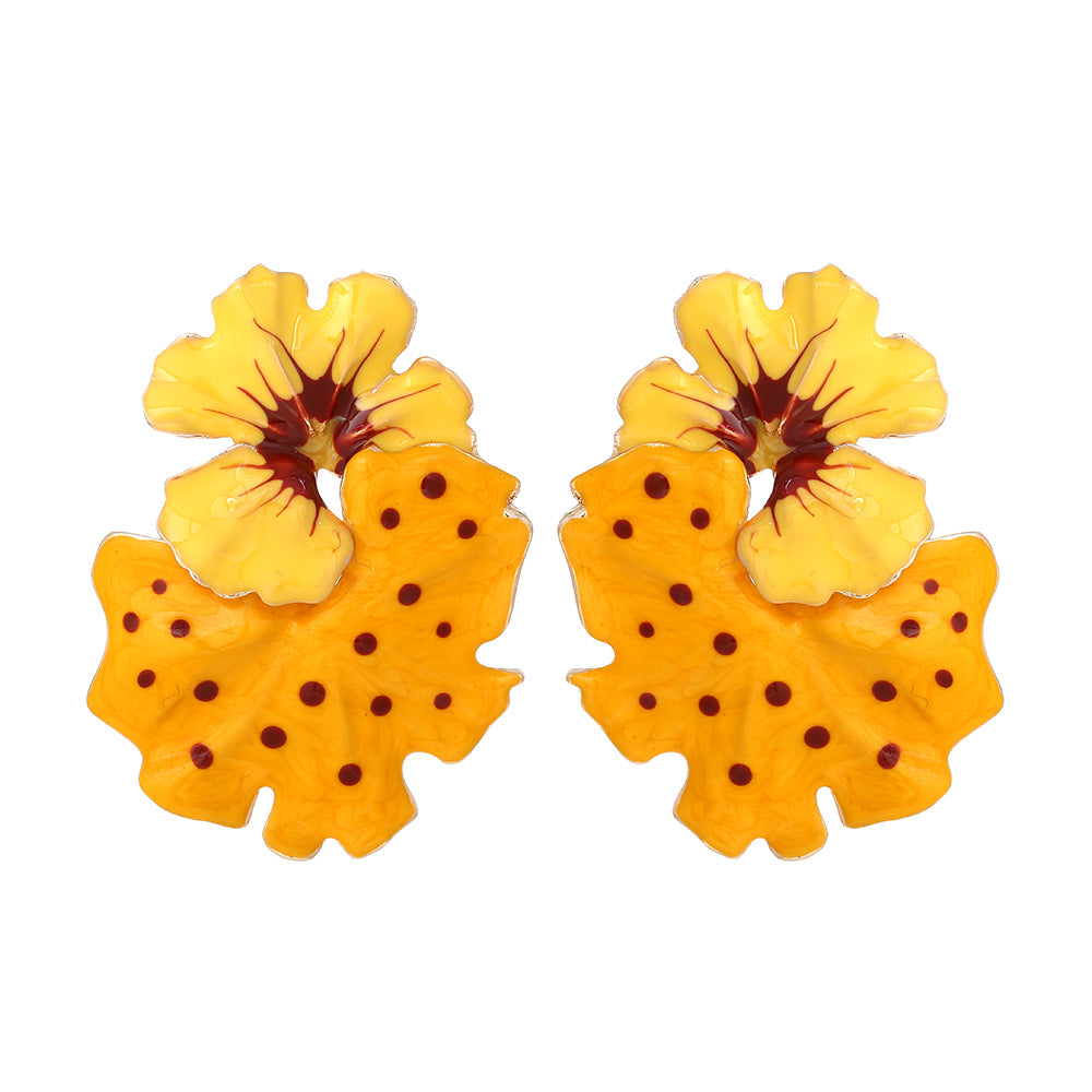 1 Pair Casual Leaf Flower Enamel Zinc Alloy Ear Studs