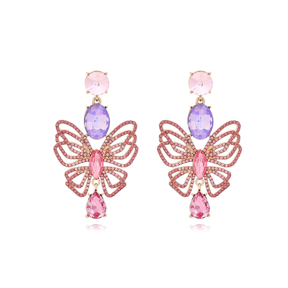 1 Pair IG Style Shiny Round Water Droplets Butterfly Hollow Out Inlay Zinc Alloy Rhinestones Drop Earrings