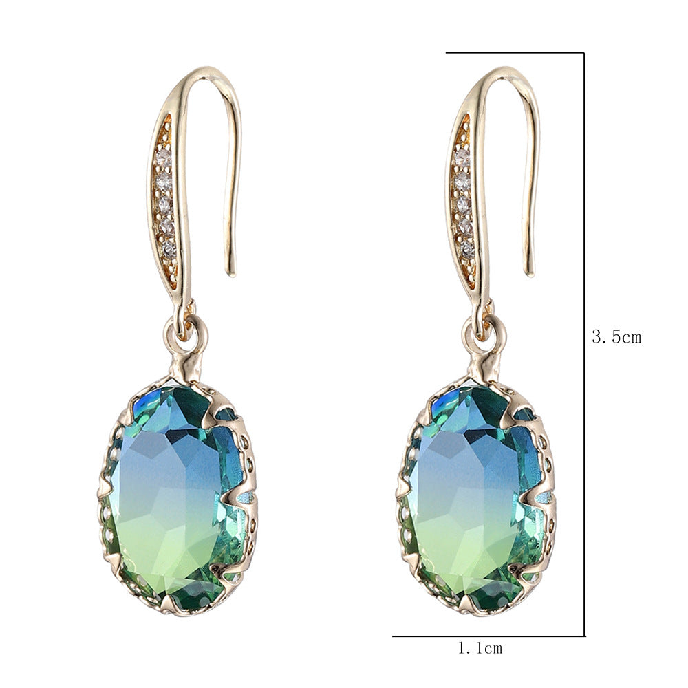 1 Pair Lady Oval Inlay Copper Zircon Drop Earrings