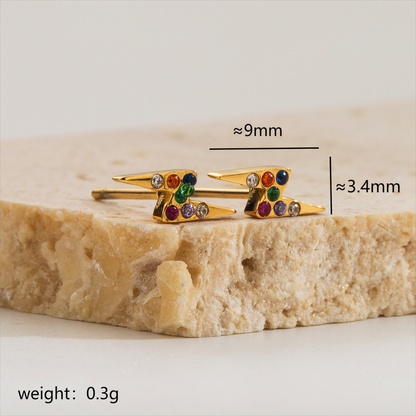 1 Pair Cute Modern Style Simple Style Lightning Inlay Stainless Steel Zircon 18K Gold Plated Ear Studs