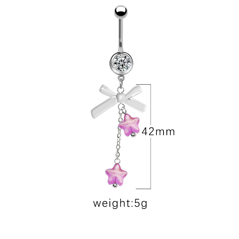 1 Piece Belly Rings Simple Style Star Heart Shape Bow Knot Stainless Steel Arylic Resin Glass White Gold Plated Belly Ring