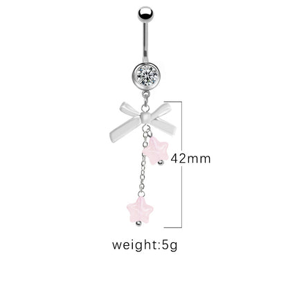 1 Piece Belly Rings Simple Style Star Heart Shape Bow Knot Stainless Steel Arylic Resin Glass White Gold Plated Belly Ring