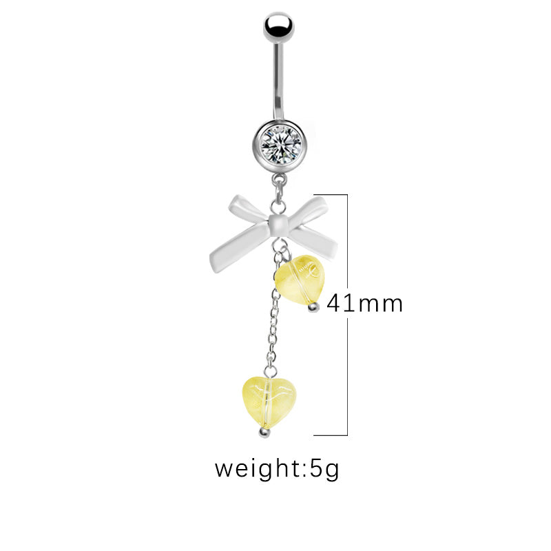 1 Piece Belly Rings Simple Style Star Heart Shape Bow Knot Stainless Steel Arylic Resin Glass White Gold Plated Belly Ring