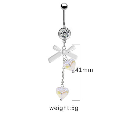 1 Piece Belly Rings Simple Style Star Heart Shape Bow Knot Stainless Steel Arylic Resin Glass White Gold Plated Belly Ring