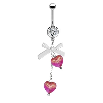 1 Piece Belly Rings Simple Style Star Heart Shape Bow Knot Stainless Steel Arylic Resin Glass White Gold Plated Belly Ring