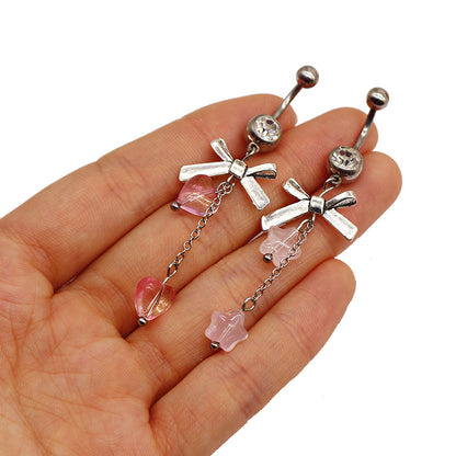 1 Piece Belly Rings Simple Style Star Heart Shape Bow Knot Stainless Steel Arylic Resin Glass White Gold Plated Belly Ring