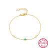 Sterling Silver 18K Gold Plated IG Style Paper Clip Round Inlay Turquoise Zircon Bracelets