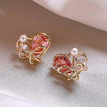 1 Pair Elegant Baroque Style Heart Shape Butterfly Bow Knot Plating Copper Hoop Earrings Drop Earrings Ear Studs