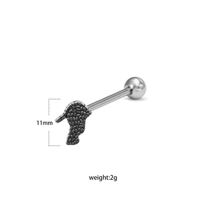 1 Piece Tongue Rings Hip-Hop Exaggerated Punk Wings Skull Stainless Steel Alloy Copper Inlay Zircon White Gold Plated Tongue Rings