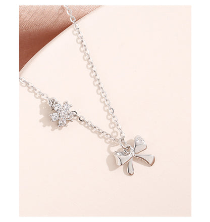 Sterling Silver Elegant Bow Knot Pendant Necklace