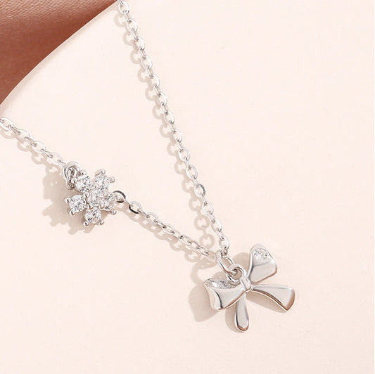 Sterling Silver Elegant Bow Knot Pendant Necklace