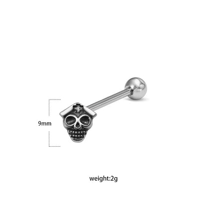 1 Piece Tongue Rings Hip-Hop Exaggerated Punk Wings Skull Stainless Steel Alloy Copper Inlay Zircon White Gold Plated Tongue Rings