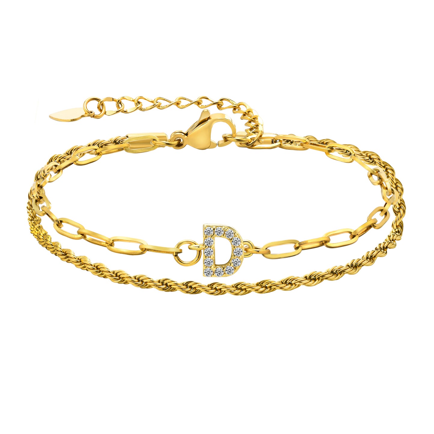 Stainless Steel 18K Gold Plated IG Style Letter Inlay Zircon Bracelets