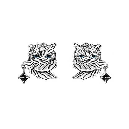 1 Pair IG Style Cool Style Owl Plating Copper Palladium-Plated White K Ear Studs